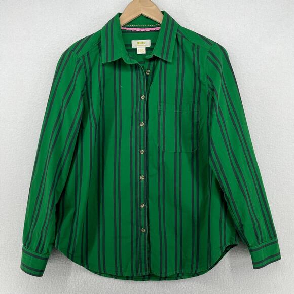 MAEVE ANTHROPOLOGIE Shirt 6 Striped Button Up Roll Tab Cottagecore Cotton Green - Picture 1 of 16